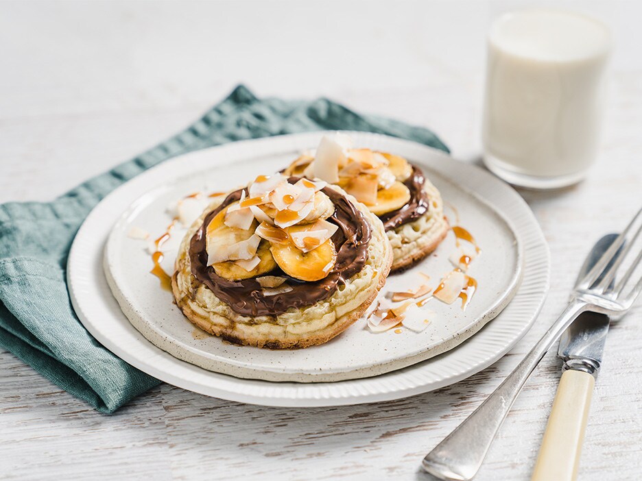 Crumpets with Nutella®, Caramelised Banana & Toasted Coconut
