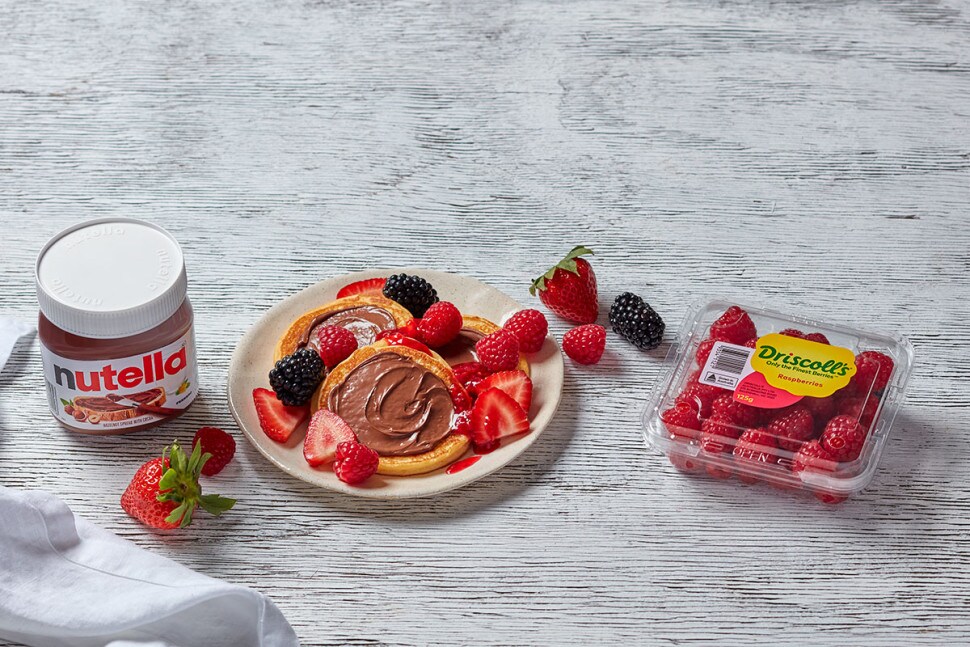 Ricotta Pancakes with Nutella® and Driscoll's® Raspberry Coulis