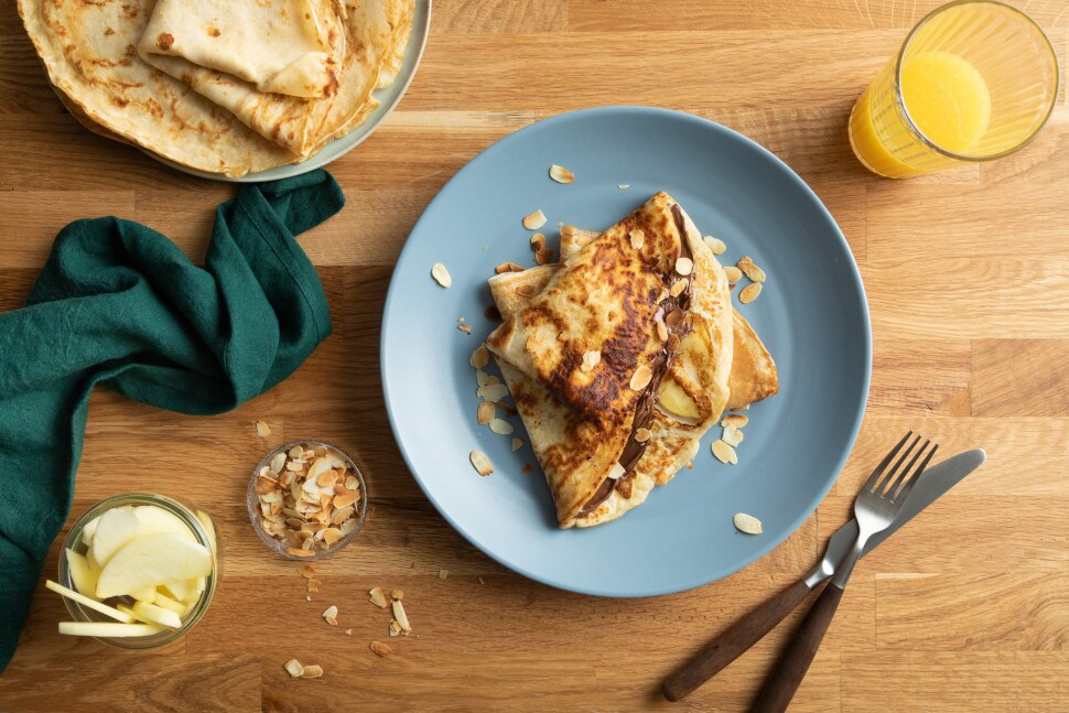 Vanille pannenkoeken met Nutella®, appel en amandel
