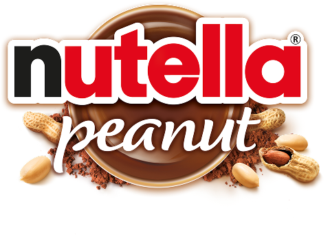 Nutella Peanut logo centered on brown ingredients banner