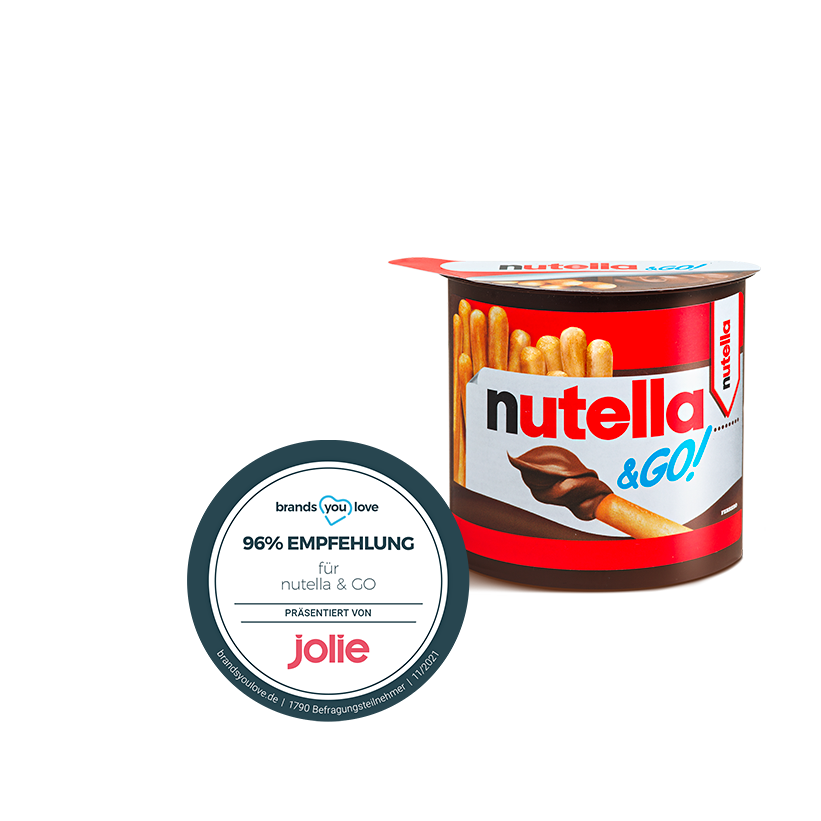 Nutella‑GO Logo-Signet, stilisiertes Markenlogo in Braun und Rot.