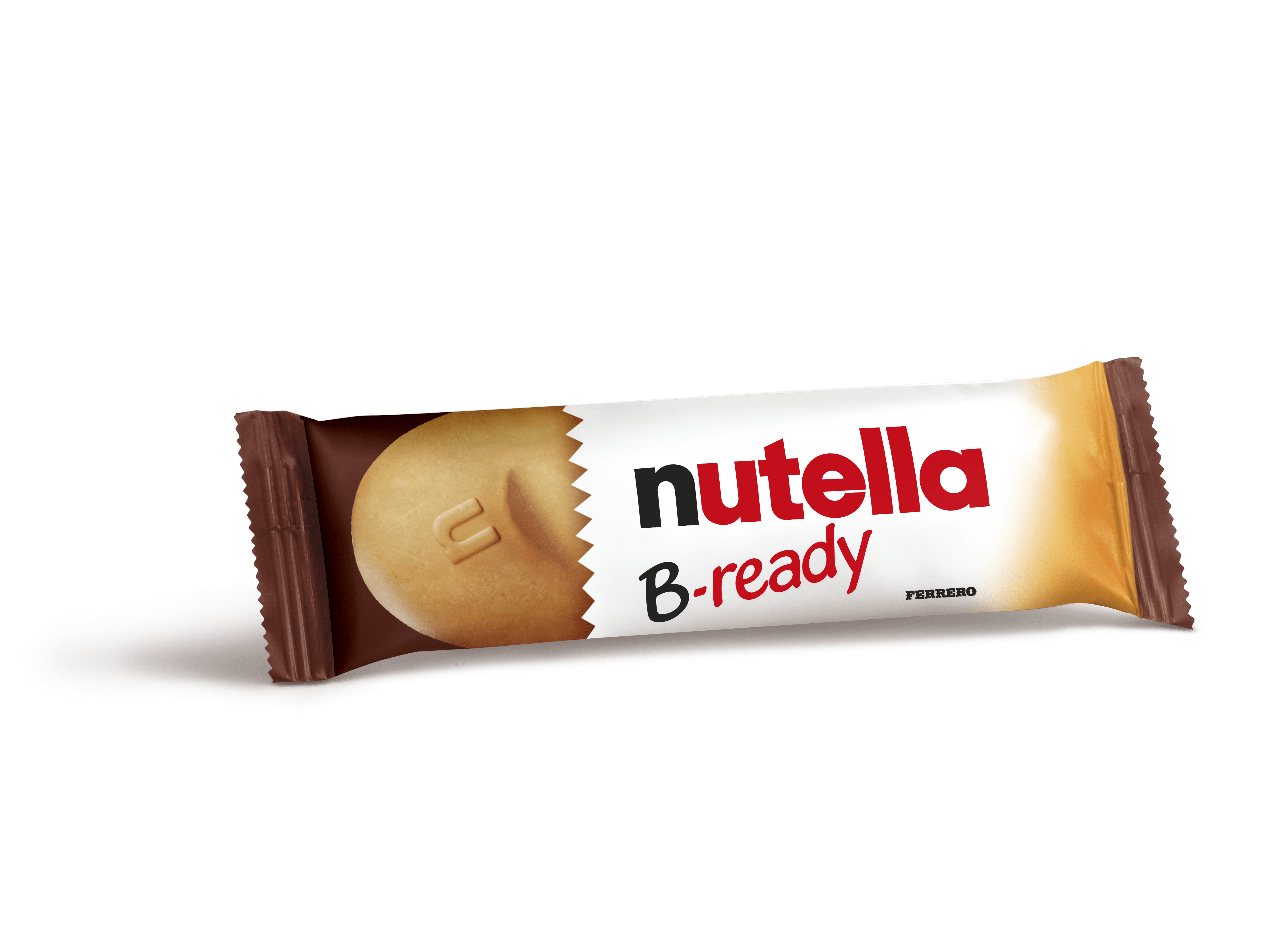 Nutella B‑Ready Produktverpackung, Frontansicht isoliert auf neutralem Hintergrund.