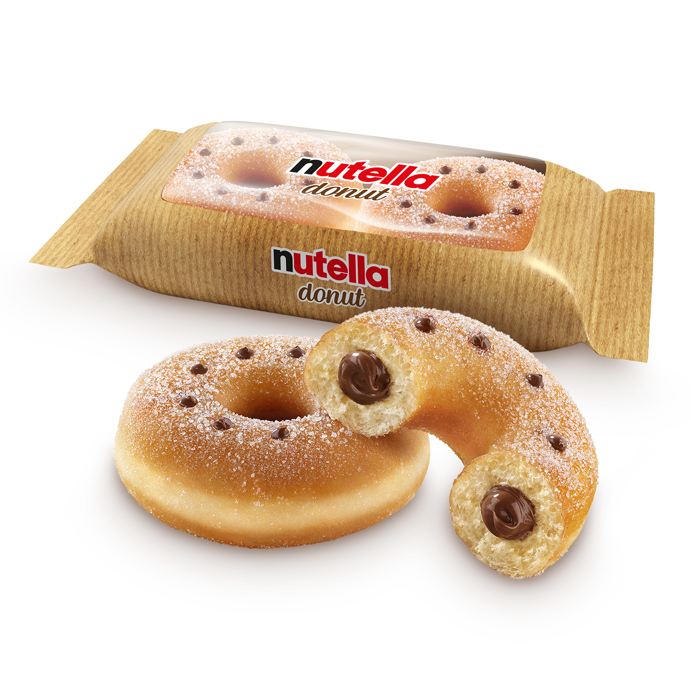 Donut mit Schokoladen-Glasur und Nutella-Füllung, serviert auf Teller.