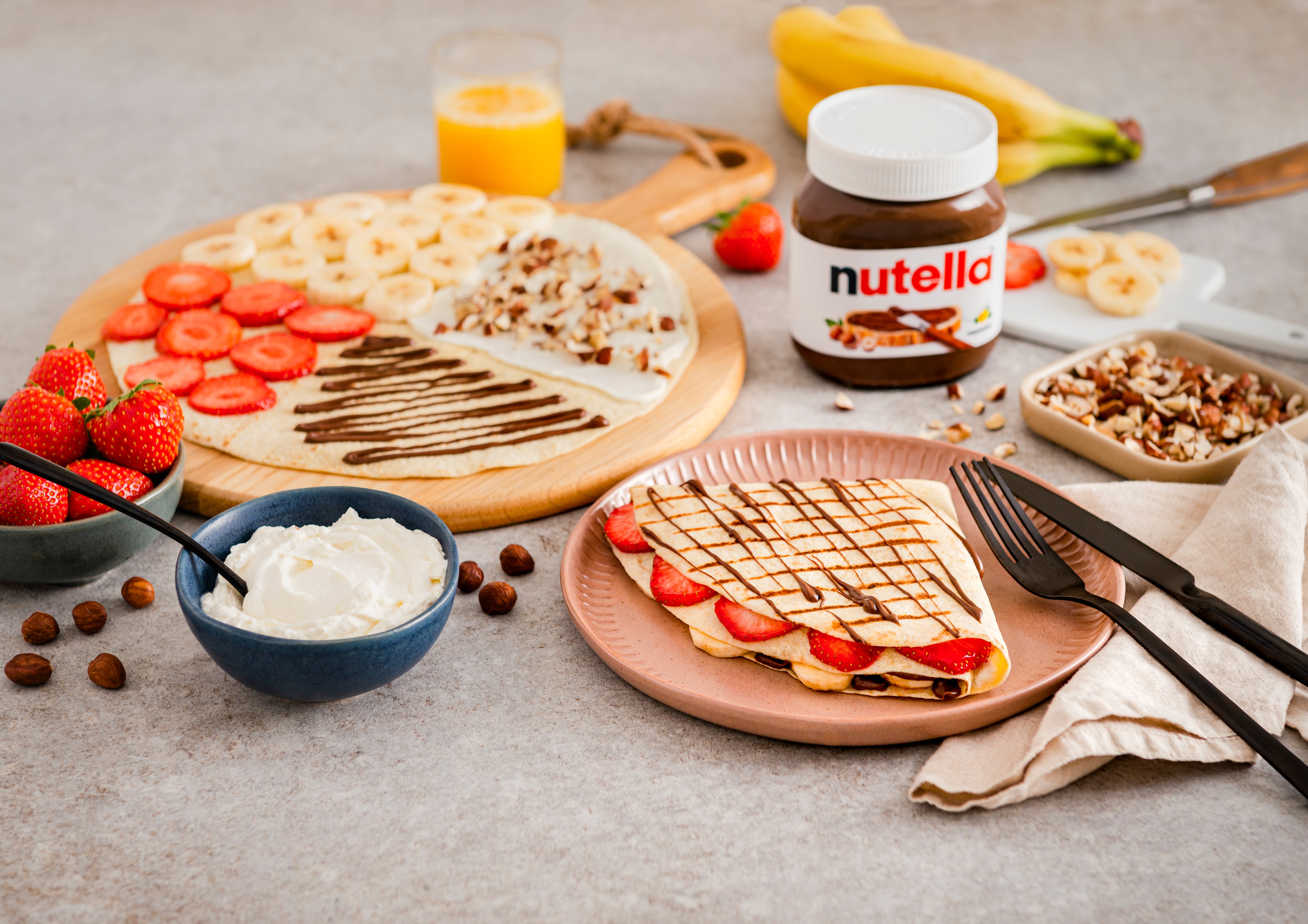 Knuspriges Tortilla-Dessert mit frischem Obst und nutella®