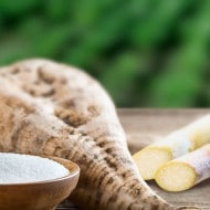 Zuckerrübe und Zuckerrohr nebeneinander, Zutatenabbildung für Zuckerquelle, Nahaufnahme.