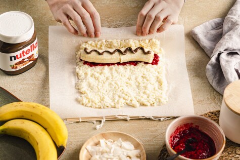 Mango-Milchreis-Sushi mit Bananen-Kokos und nutella® - Schritt 1 Mango-Milchreis-Sushi mit Bananen-Kokos und nutella® - Schritt 1