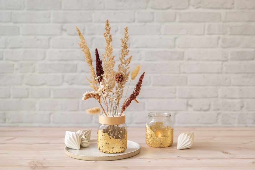 Tischdeko mit Blattgold und Trockenblumen | Nutella