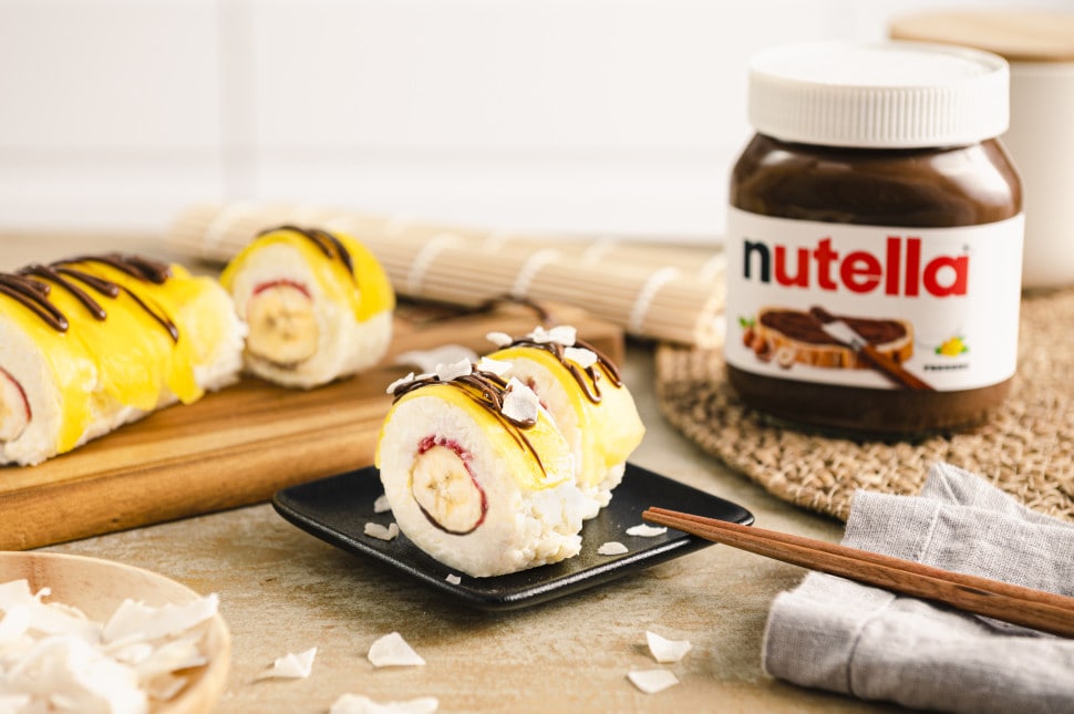 nutella® Rezepte Mango-Milchreis-Sushi mit Bananen-Kokos und nutella®