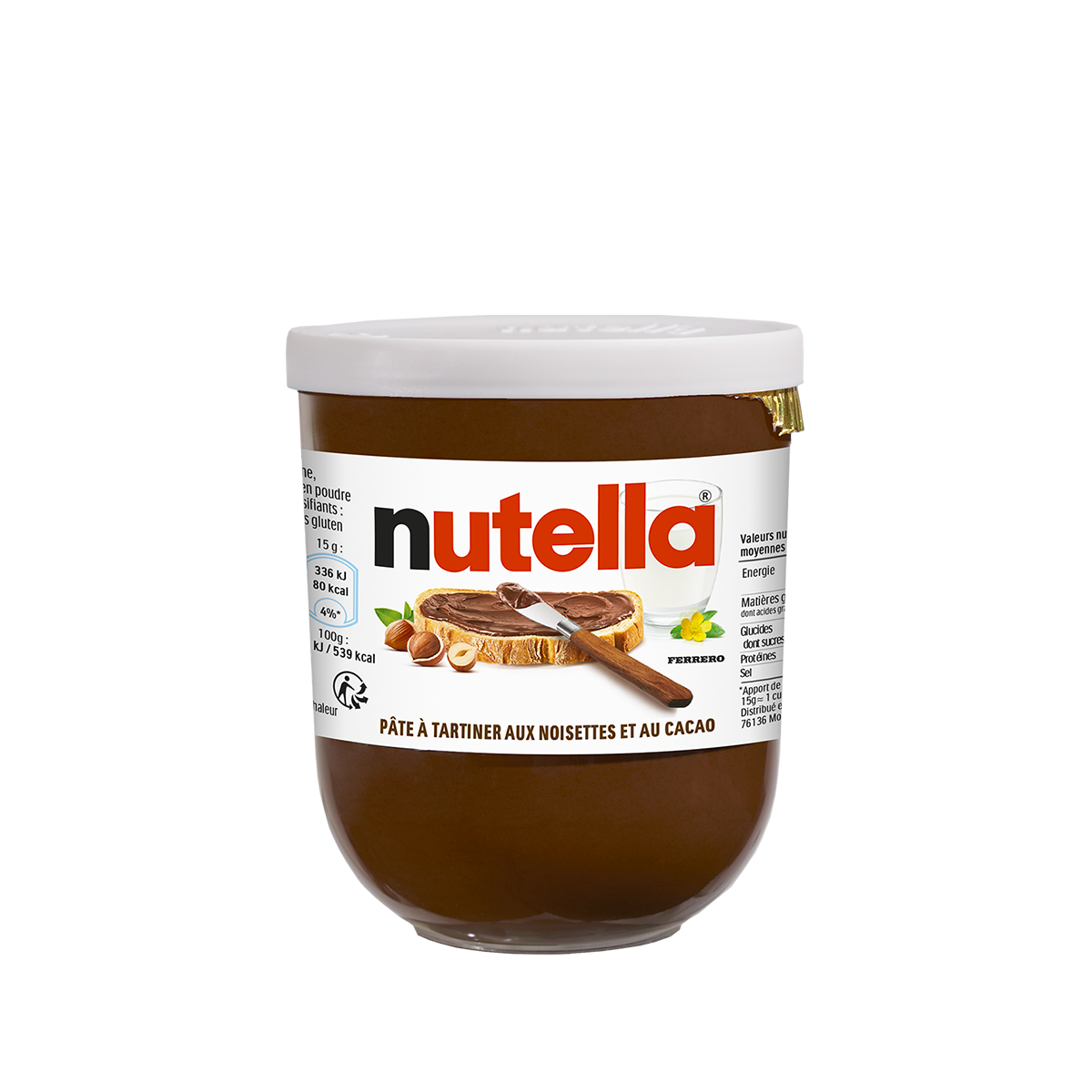 Pot de Nutella 220 g sur fond blanc, logo visible.