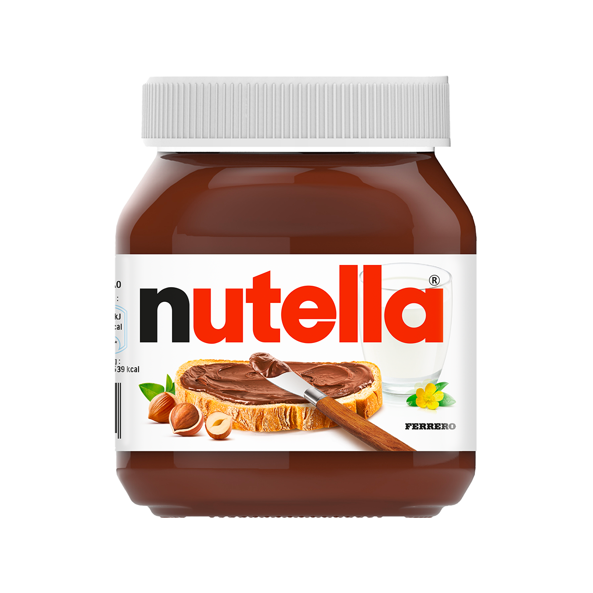 Pot de Nutella 400 g sur fond blanc, étiquette et logo visibles.