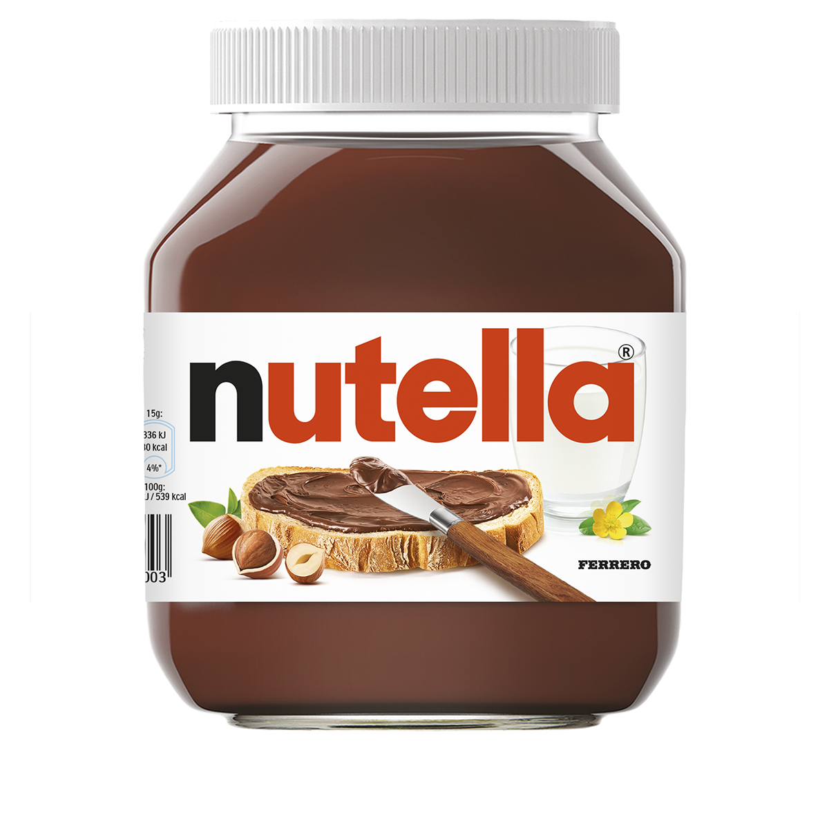 Pot de Nutella 600 g sur fond blanc, étiquette visible.