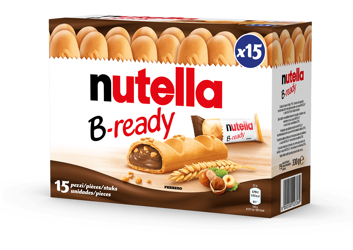 Paquet de barres Nutella B‑Ready, emballage et barres visibles.