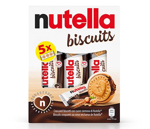 Pack de biscuits Nutella en grille 3x5, emballage visible.