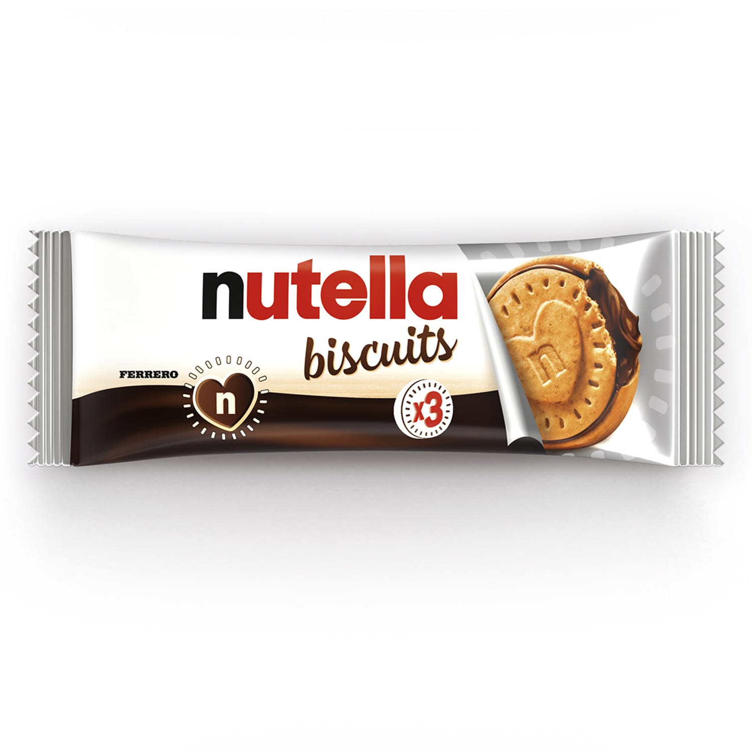 Visuel flowpack Nutella, emballage individuel présenté sur fond blanc.