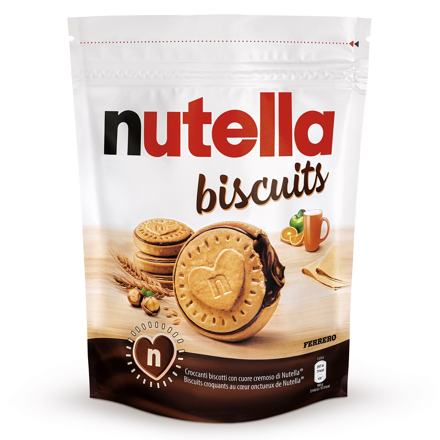 Pochette Nutella format sachet, emballage présenté sur fond blanc.