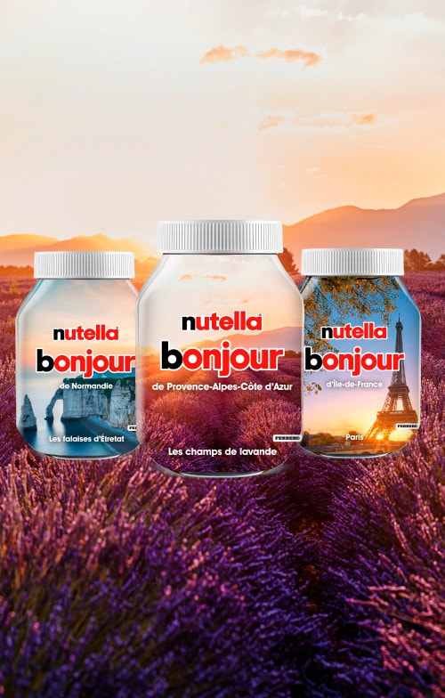 Carte de vœux Nutella® "Bonjour" avec ingrédients du petit-déjeuner.
