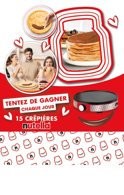 Image de crêpes avec Nutella® sur une carte, slogan irrésistible.
