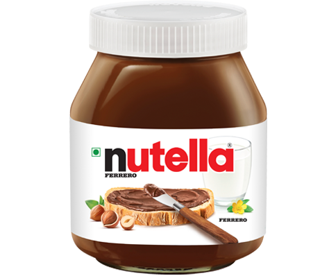 180 g jar of Nutella chocolate-hazelnut spread, front view.