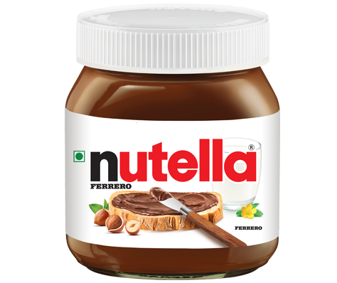 350 g jar of Nutella chocolate-hazelnut spread, front view.