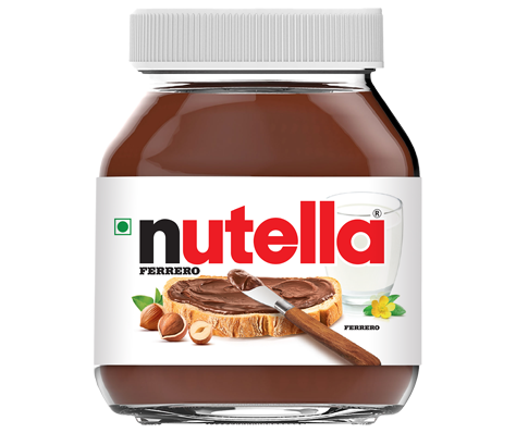 750 g jar of Nutella chocolate-hazelnut spread, front view.