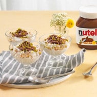 Cuccia Sicilian dessert topped with Nutella and toasted wheat grains.