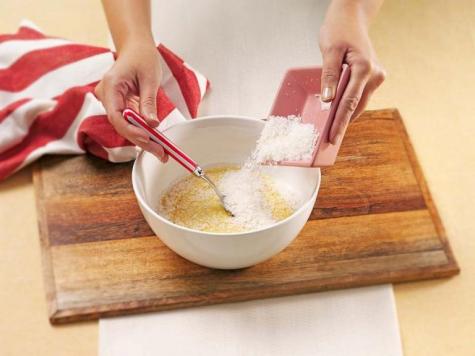 Valentine cupcakes preparation step showing batter being mixed.