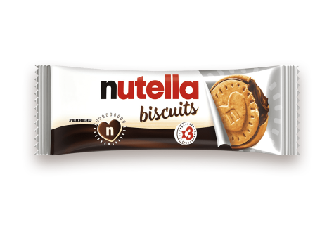 Confezione flowpack Nutella per snack, grafica frontale e sigillo termosaldato.