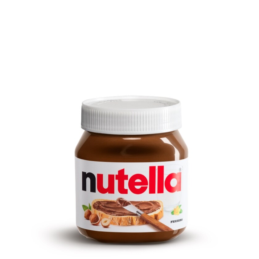 Nutella 180g jar, front view with clear label on white background.