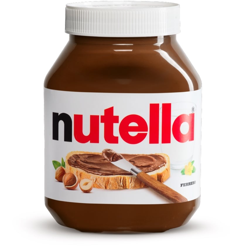 Nutella 750g jar, front view with clear label on white background.