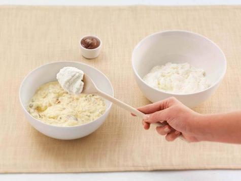 Adding Nutella swirl to colomba semifreddo before freezing, recipe step two.