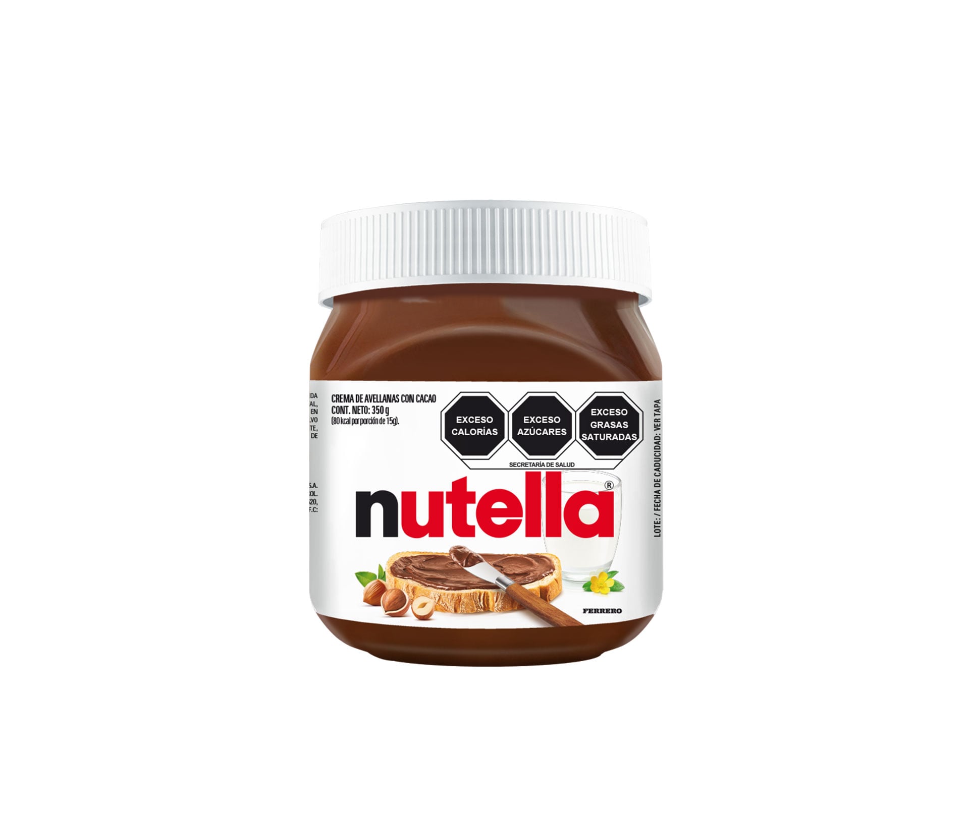 Tarro de Nutella 350 g, vista frontal con etiqueta visible.
