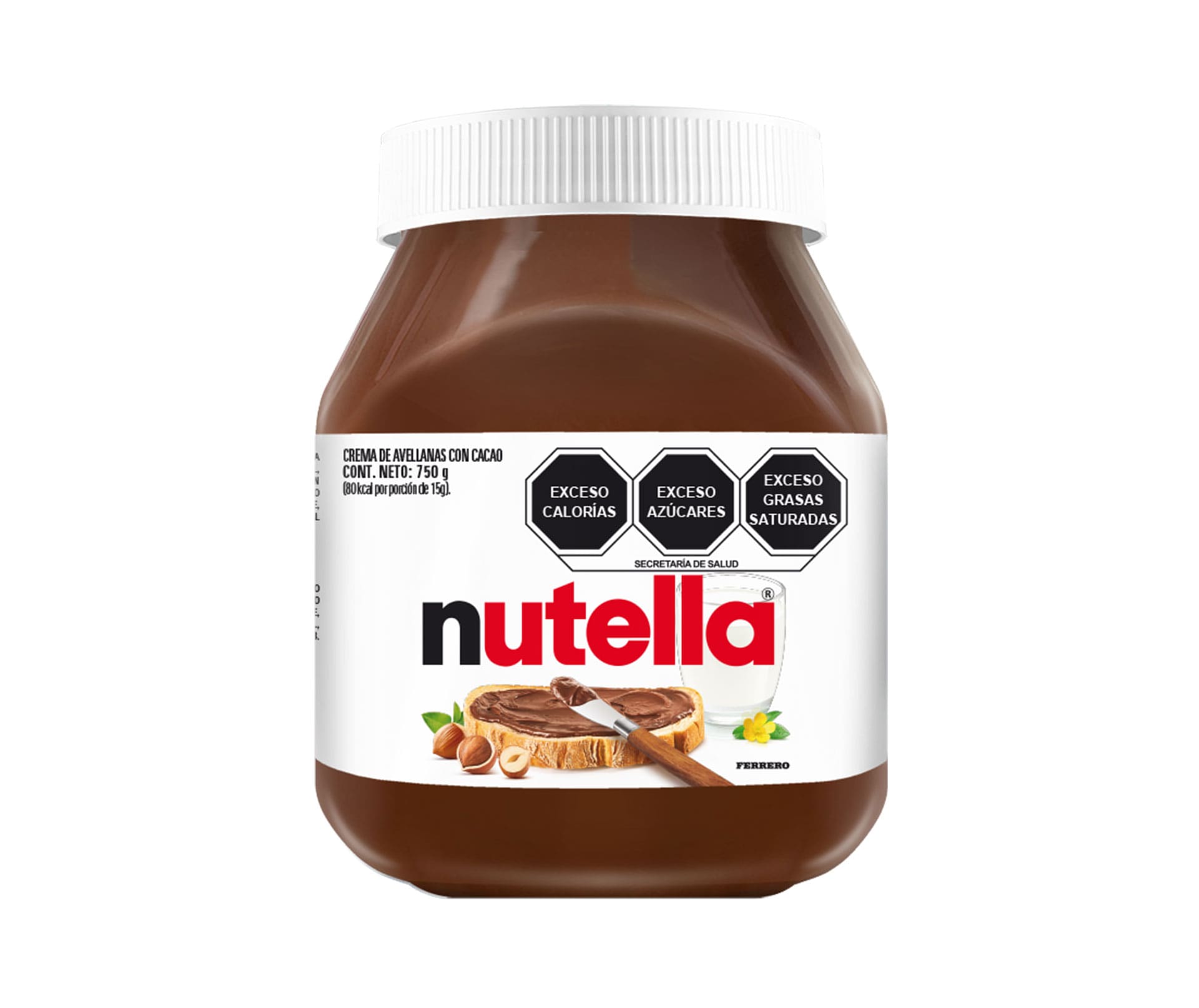Tarro de Nutella 750 g, vista frontal con etiqueta visible.