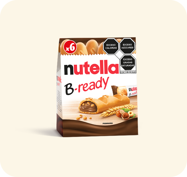 Snack Nutella B-ready, barquillo relleno de crema de avellanas con cacao.