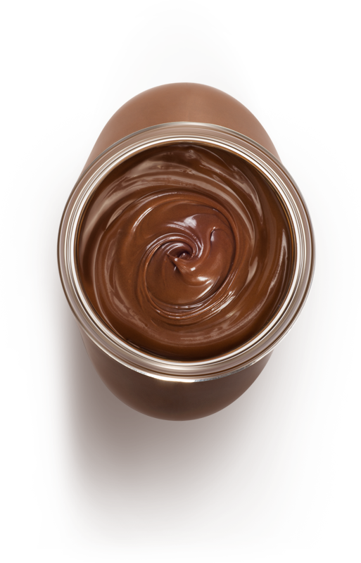 Top-down view of open Nutella jar showing chocolate-hazelnut swirl.