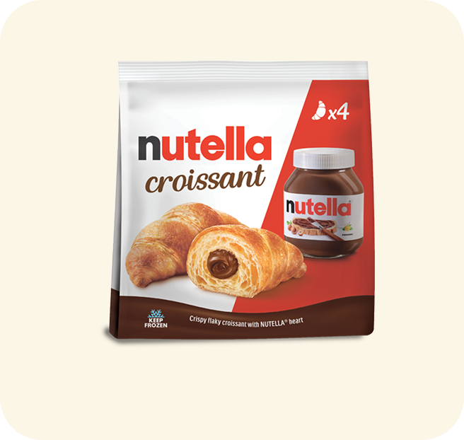 Buttery croissant generously filled with Nutella chocolate-hazelnut spread on plate.