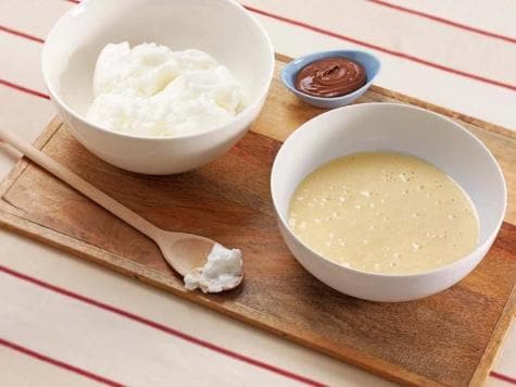 Step one: mixing batter for mini pancakes before cooking on griddle.