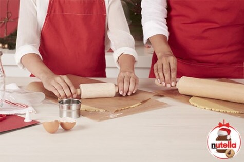 Step one: combining ingredients and adding Nutella to recipe bowl.
