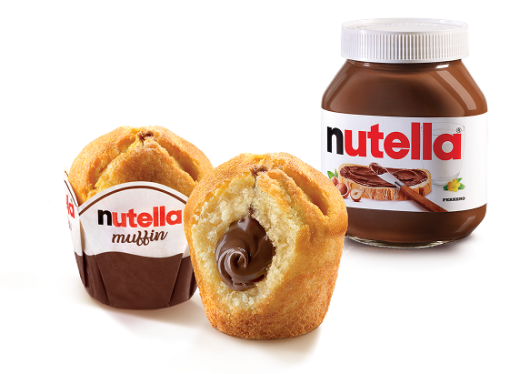Muffin displayed beside a Nutella jar in product promotional image.