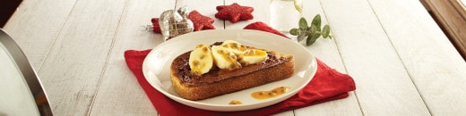 Toasted Sourdough with NUTELLA hazelnut spread, Baked Bananas and Passion Fruit