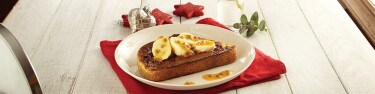 Toasted Sourdough with NUTELLA hazelnut spread, Baked Bananas and Passion Fruit